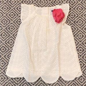 🎉 EUC! 🎉 Janie and Jack 6-12M White Scalloped Dress with Pink Rose. Worn once.